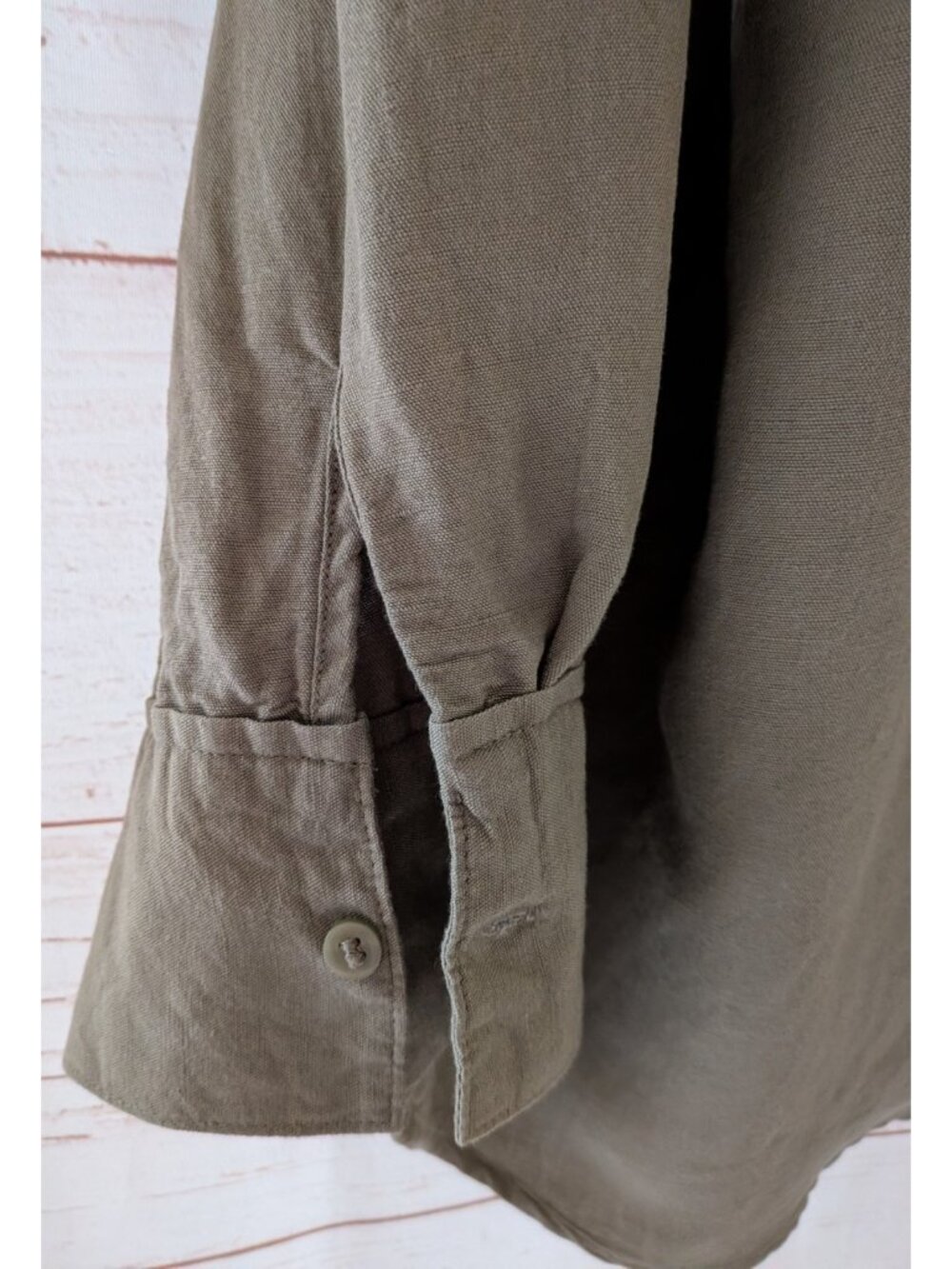 H&M Mama Maternity Blouse Tunic Khaki Linen Blend Button Up Long Sleeve Size L - Picture 6 of 11